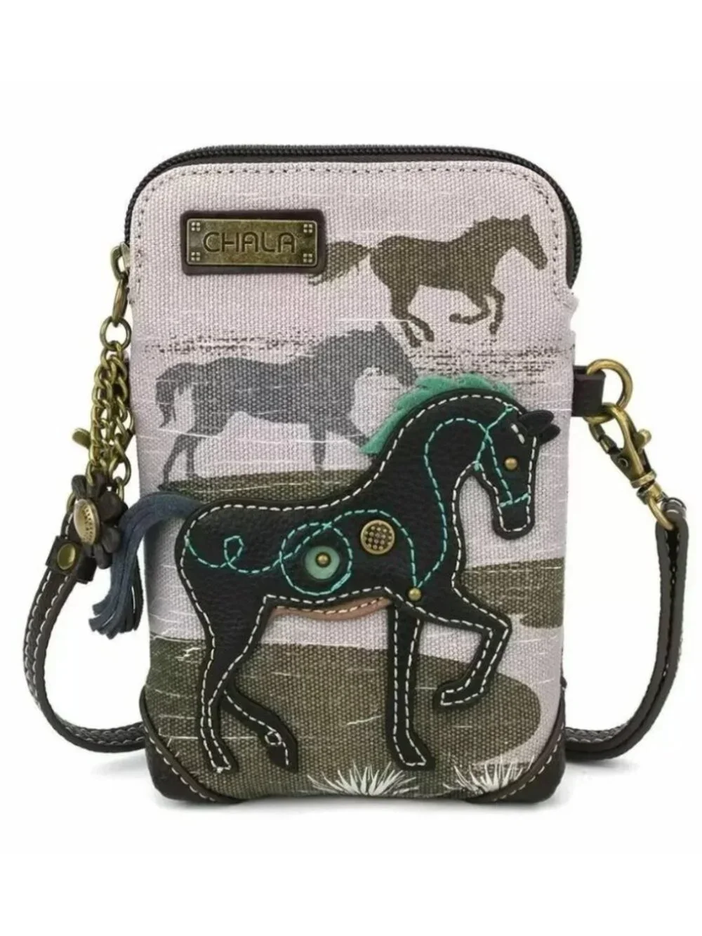 Chala Women's Safari Collection Canvas Horse Cell Phone Crossbody Purse Bag - Picture 1 of 6